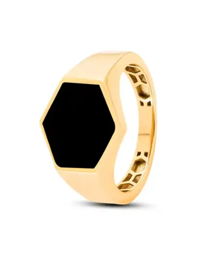 انگشتر شش ضلعی مینا مشکی مه گالری